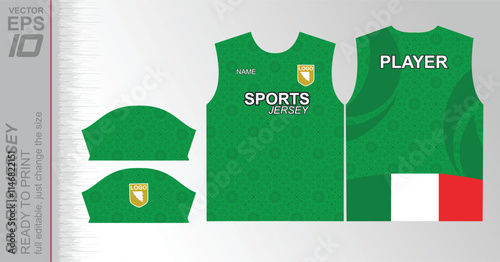 Modern ready-to-print jersey design with dynamic lines and vibrant colors. Perfect for football, basketball, cycling, or sportswear. High-quality, customizable vector file for instant printing.