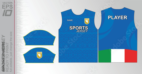 Modern ready-to-print jersey design with dynamic lines and vibrant colors. Perfect for football, basketball, cycling, or sportswear. High-quality, customizable vector file for instant printing.