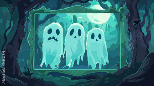 Spooky Cartoon Ghosts Flat Vector Illustration Collection photo