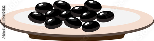 Kuromame - sweet black soybeans on a plate. Japanese food for New Year.