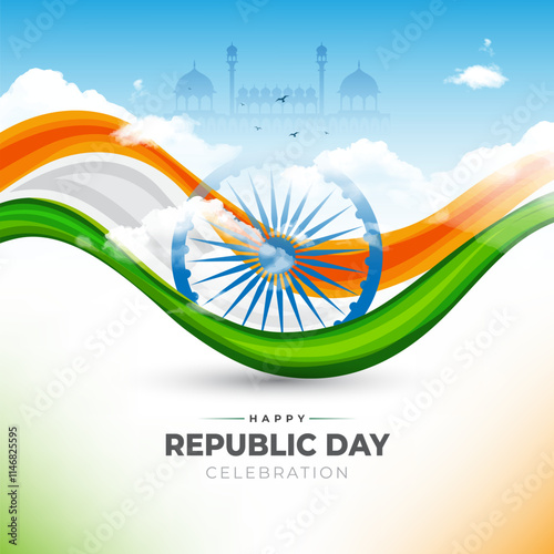 Happy Republic Day Celebration Greeting Background Template - 76th Indian Republic Day Celebration Background