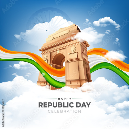 Happy Indian Republic Day Celebration Background Template with India Gate Illustration
