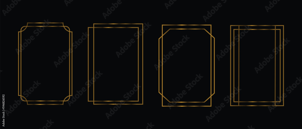Thin golden frame set. Collection in art deco style. geometric frames in art deco style. Luxury borders for wedding invitation.