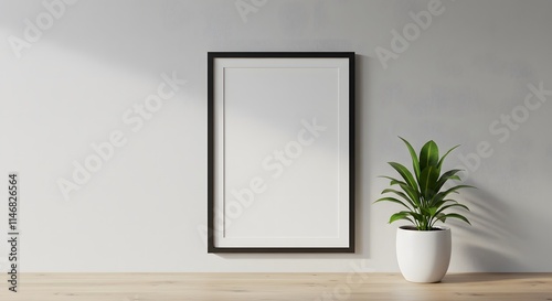 simple minimalist frame mockup poster hanging on the gray wall with plant decoration. 50x70, 20x28, 20RP frame mockup poster