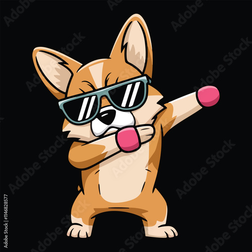 Cute corgi dog standing cartoon vector Sunglass On Eyes