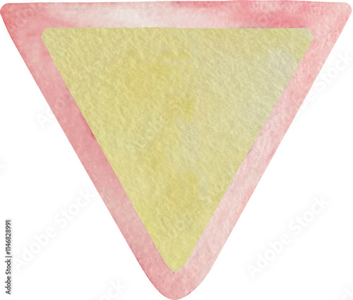 Watercolor road sign. Traffic sign illustration. Illustration of red and yellow triangular priority sign Give Way. photo