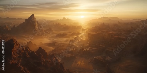 Breathtaking sunset over a vast desert landscape