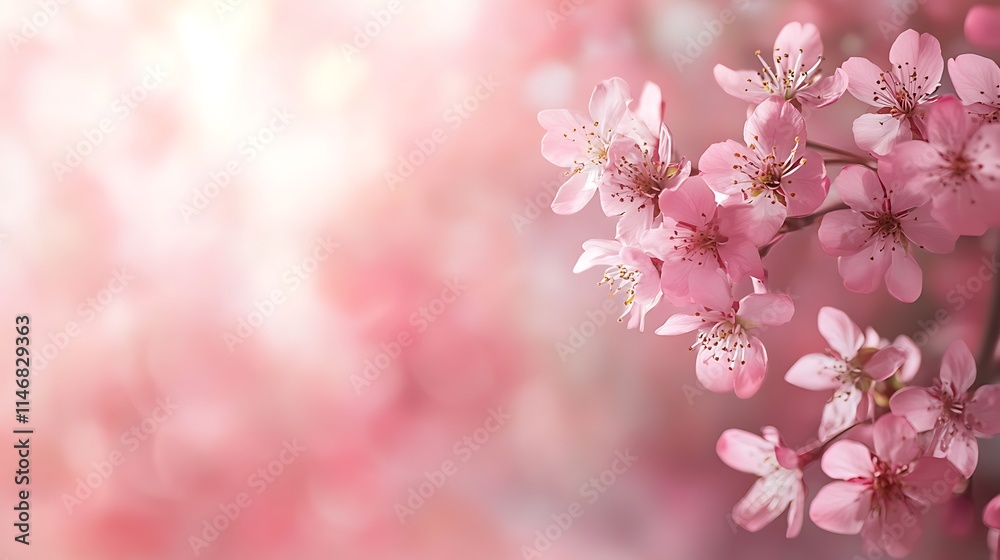 Close-up of delicate pink cherry blossoms in bloom on a sunny spring day. Close-up of delicate pink cherry blossoms in bloom on a sunny spring day.