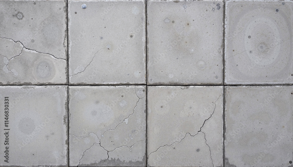 Naklejka premium Cracked gray concrete tiles with weathered surface 