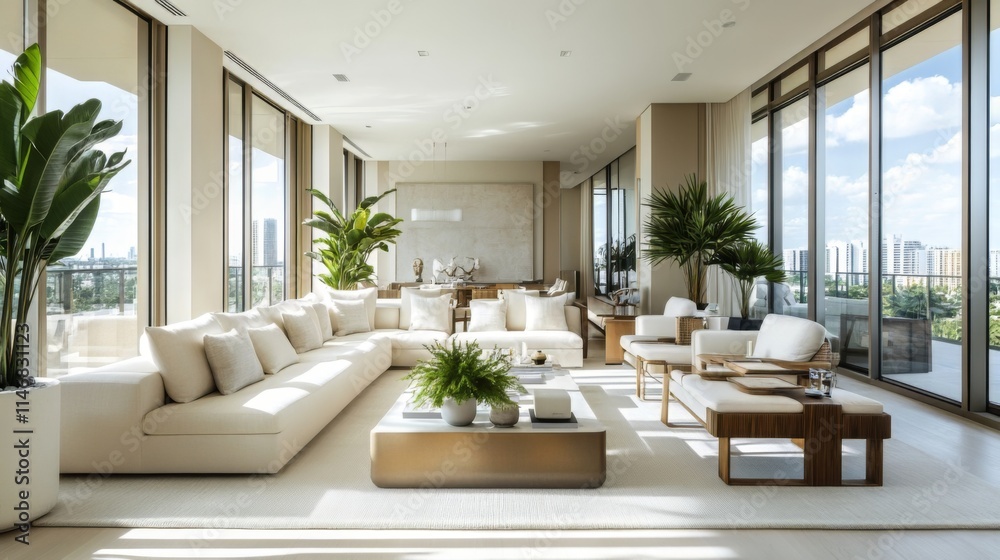 Fototapeta premium Stunning Modern Luxury Living Room Design with Panoramic Views