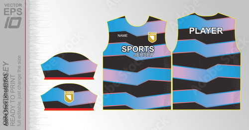 Modern ready-to-print jersey design with dynamic lines and vibrant colors. Perfect for football, basketball, cycling, or sportswear. High-quality, customizable vector file for instant printing.