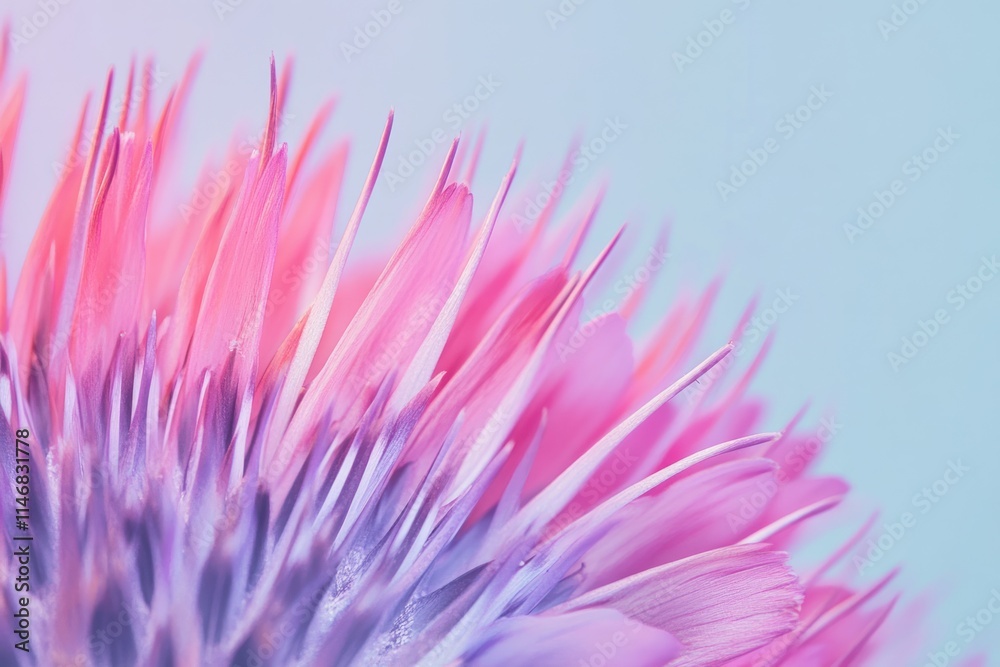 Obraz premium Close-up of a vibrant pink and purple flower petal arrangement showcasing delicate textures against a soft pastel background, ideal for nature and beauty themes.