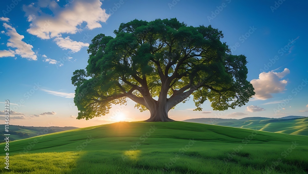 Fototapeta premium Sunset shot big tree silhouette