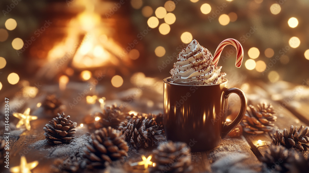 Close-Up of a Hot Cocoa Mug with Whipped Cream