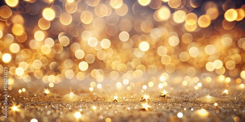 A shimmering gold backdrop with soft-focus bokeh lights and scattered stars, perfect for festive celebrations and luxurious designs.