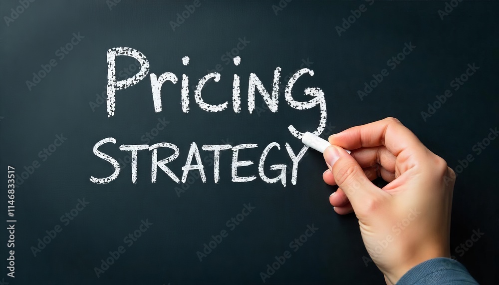 Hand holding white chalk writing Pricing Strategy.
Hand holding white chalk writing Pricing Strategy.