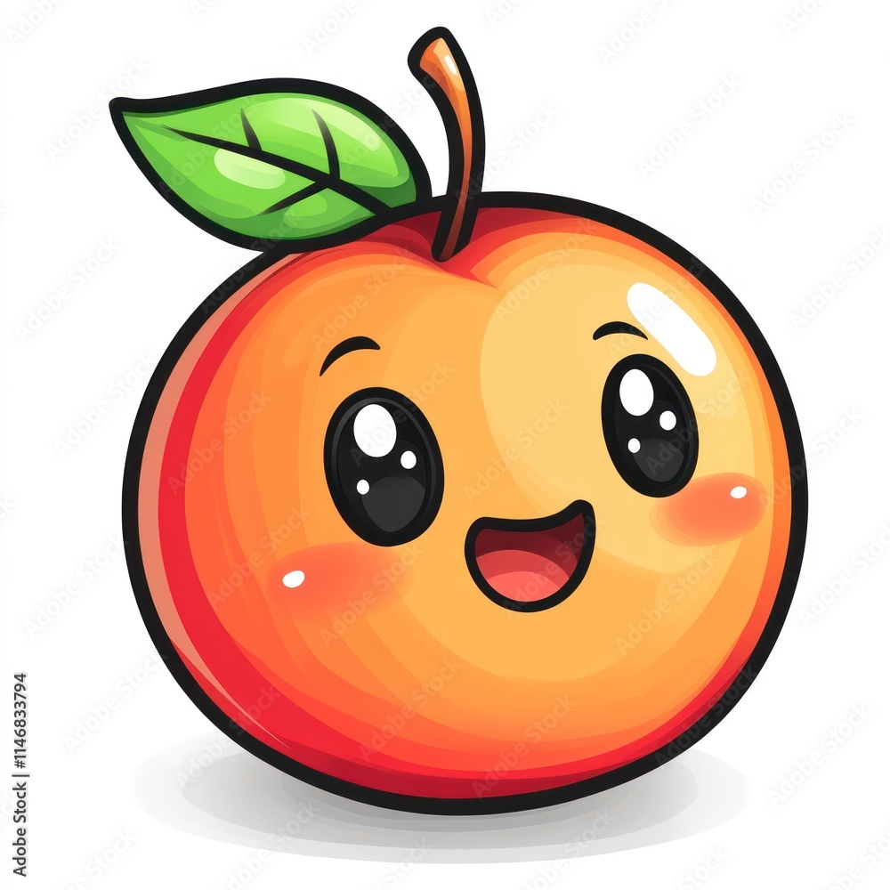 Obraz premium Cute cartoon apple character with a happy expression.