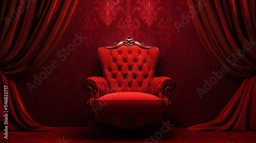 Majestic Red Velvet Throne in a Dramatic Setting