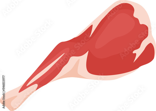 Raw leg of lamb meat isolated on white background, showcasing the vibrant red flesh and contrasting white fat, perfect for culinary or butchery concepts