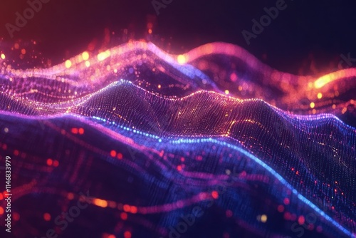 Vibrant Abstract Digital Wave Background with Colorful Light Effects and Particle Patterns, Illustrating Flowing Energy and Motion in a Futuristic Design