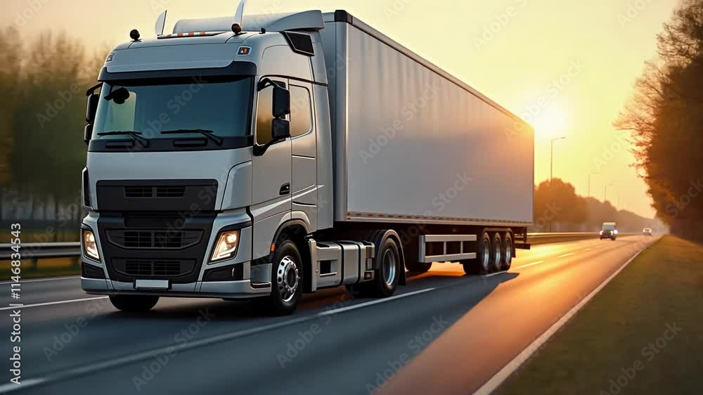 A modern European truck with standard trailer is driving on the road A modern European truck with standard trailer is driving on the road