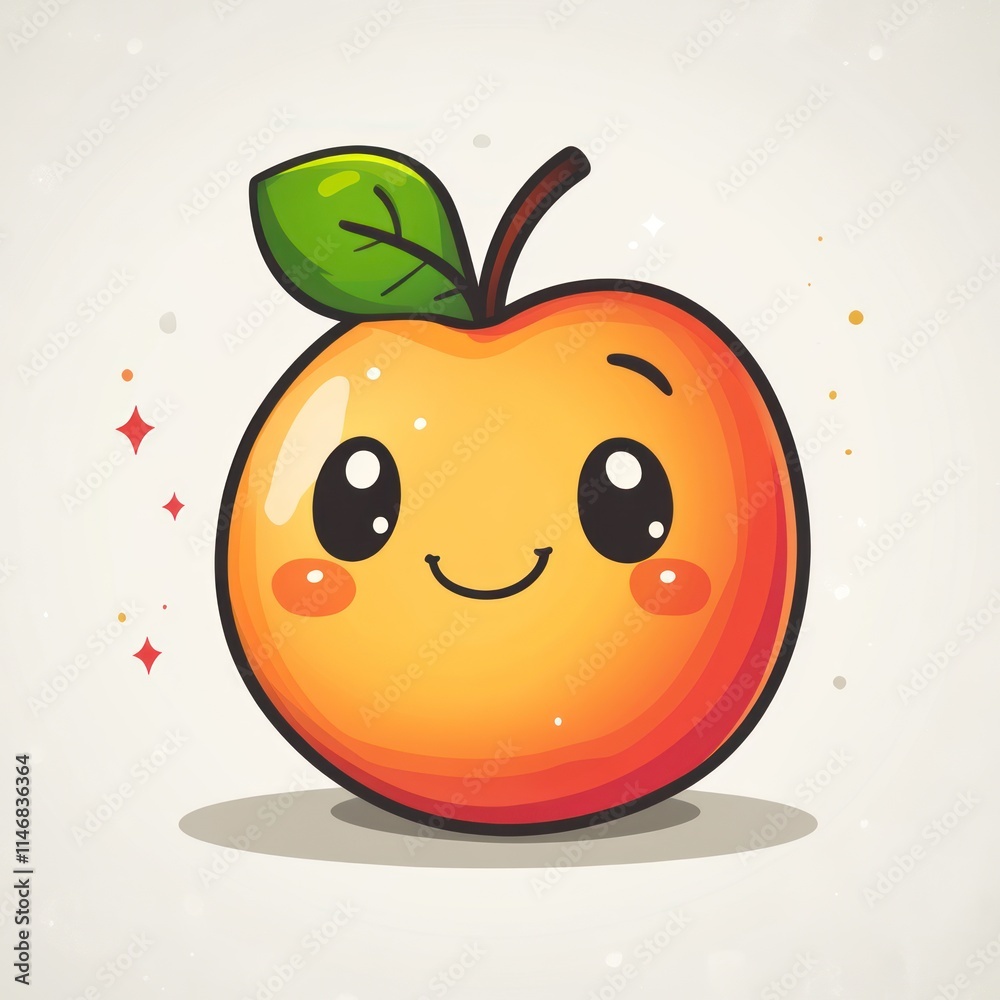 Obraz premium Cute cartoon apple with a smiling face.