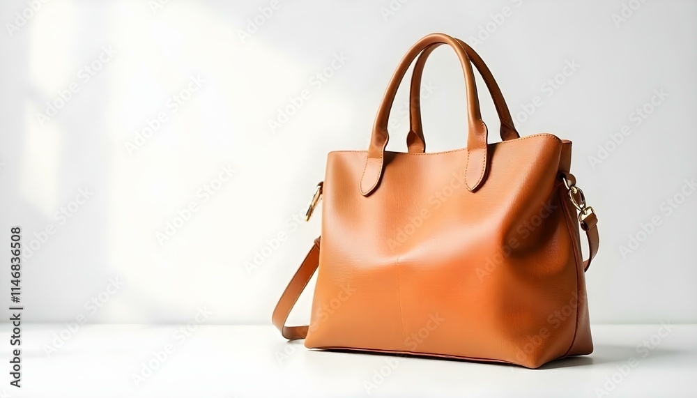 Stylish leather shoulder bag on a white background, showcasing sleek design and quality. Stylish leather shoulder bag on a white background, showcasing sleek design and quality.