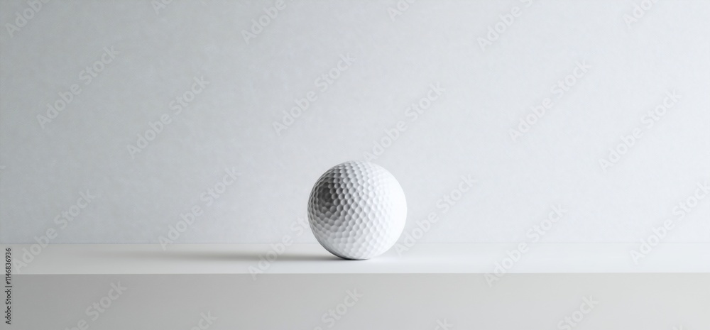 A solitary golf ball resting on a minimalistic surface against a light background. A solitary golf ball resting on a minimalistic surface against a light background.