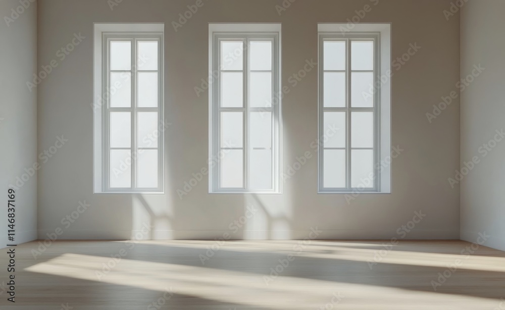 Bright and airy interior space with three windows allowing natural light to fill the room