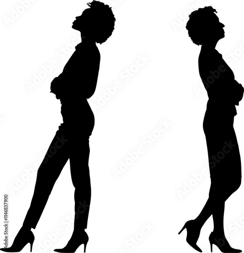 Zwei Vektor Silhouetten Körper von Frauen mit dem Rücken zueinander - Konflikt und unterschiedliche Interessen und Meinungen