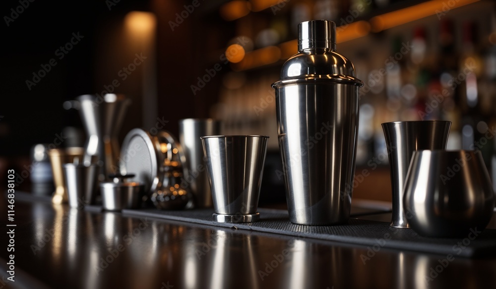 Professional bartending tools arranged on the bar counter in a stylish setting
Professional bartending tools arranged on the bar counter in a stylish setting
