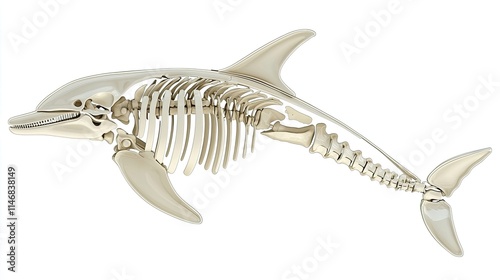 A 3D model of a dolphin skeleton, showcasing its anatomical structure.