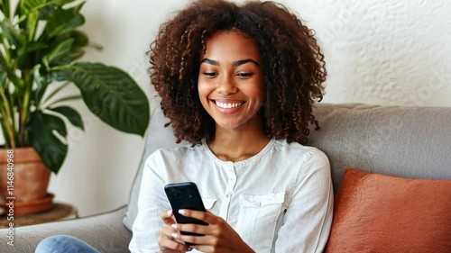 Woman Relaxing at Home with Smartphone