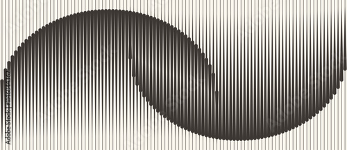 Abstract art geometric background with vertical lines. Optical illusion with waves and transition.