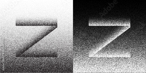 Dotted letter Z as logo or icon. Retro effect with dots. Illustration Z generation concept. Black shape on a white background and the same white shape on the black side.