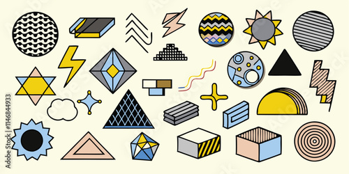 Different set of geometric shapes. Memphis design retro elements. Collection trendy halftone geometric shapes. trends designs and vintage graphics design element collection. vector file easily used.