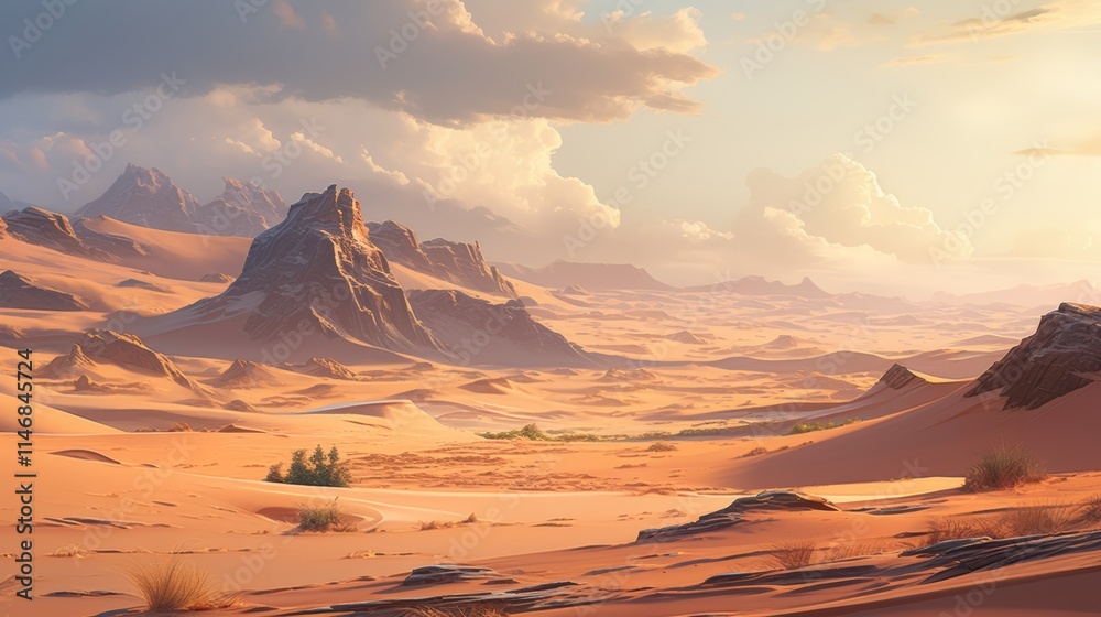 Naklejka premium Desert dunes crafting waves of beige and deep brown tones to capture sunlight s effect