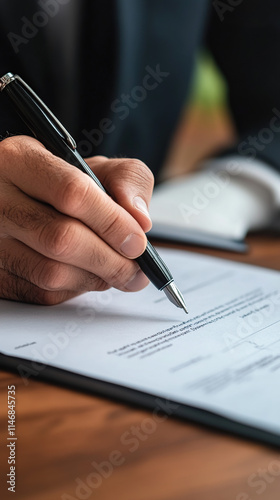 Signing a Document with Pen. Signing an officetel rental contract