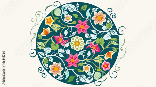 Stunning Copihue Vine Flower Mandala Circle Ornament Vector Illustration