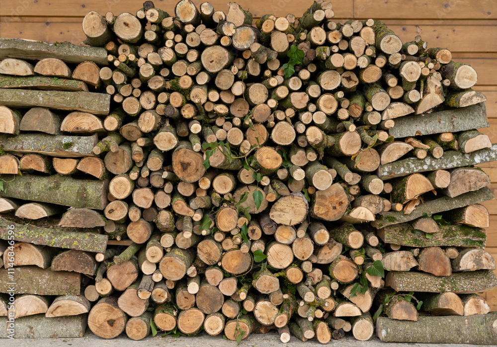 bois de chauffage en tas bien rangé, bois de noisetier fraichement coupé et rangé en tas bois de chauffage en tas bien rangé, bois de noisetier fraichement coupé et rangé en tas