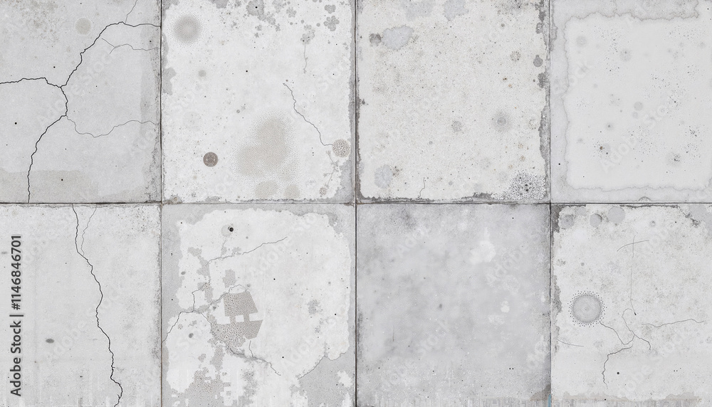 Weathered cracked white tiles with aged texture
Weathered cracked white tiles with aged texture