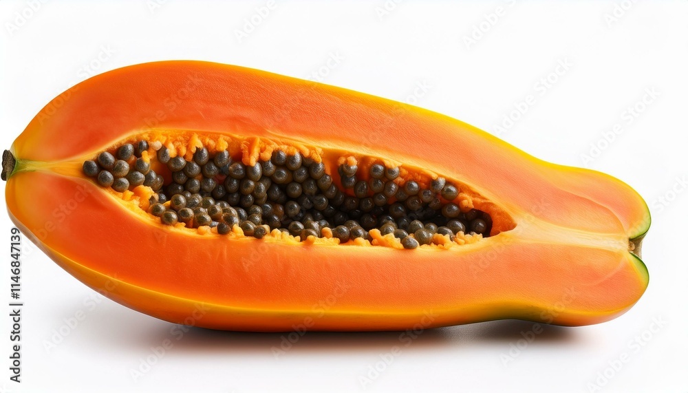Ripe papaya cut in half, showcasing its vibrant orange flesh and numerous dark seeds. Ripe papaya cut in half, showcasing its vibrant orange flesh and numerous dark seeds.