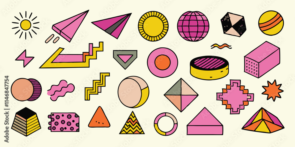 Different set of geometric shapes. Memphis design retro elements. Collection trendy halftone geometric shapes. trends designs and vintage graphics design element collection. vector file easily used.
