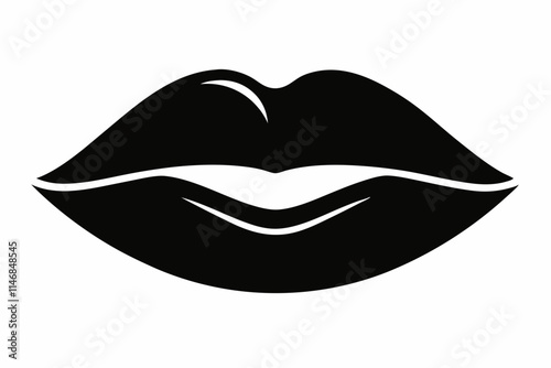 Valentines Kissing Lips Icon in Black Silhouette on White Background,14 February Valentines Day Kissing Vector Design Icon solated, symbol.