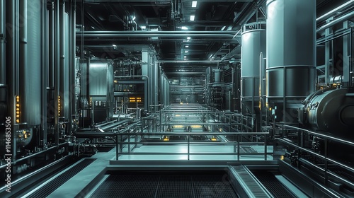 Futuristic industrial facility with advanced machinery and structure. photo