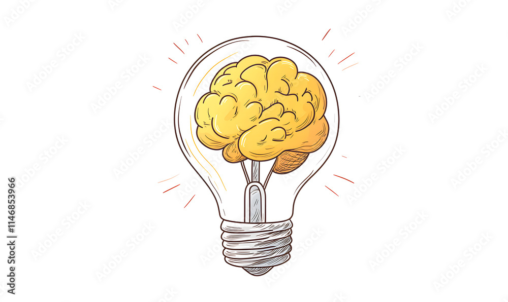 Yellow Brain Inside a Light Bulb Symbolizing Creativity and Innovation Yellow Brain Inside a Light Bulb Symbolizing Creativity and Innovation