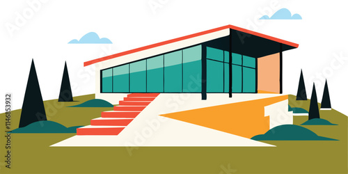 Mid-Century Modern House Vector Art