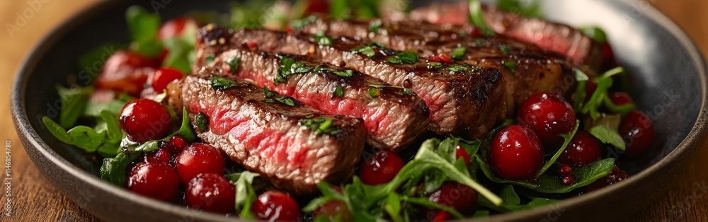 Gourmet Steak Salad with Fresh Fruits and Arugula Gourmet Steak Salad with Fresh Fruits and Arugula