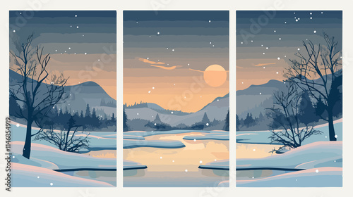 Frozen River at Dawn: Captivating Winter Scenery in Various Forms