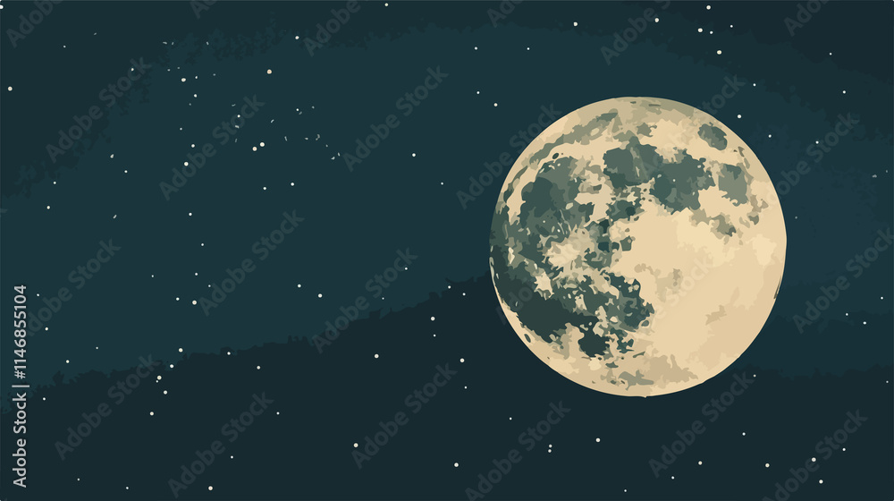 Naklejka premium Full Moon Night Cartoon Background Banner Flat Vector